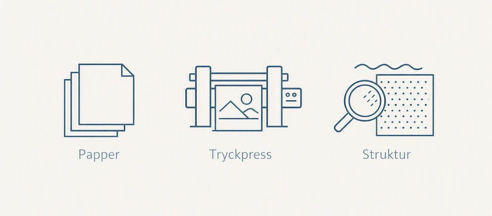 Symboler för papper, tryckpress och struktur för tavlor
