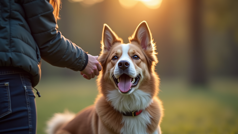 Eye-level view of a dog training session with a trainer and a dog