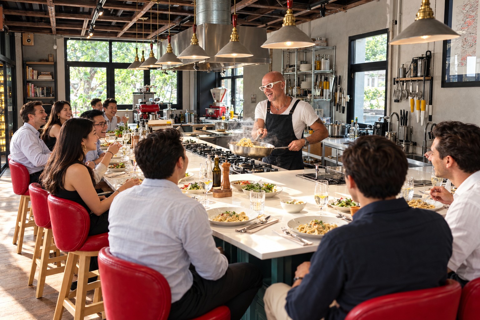 Corporate business lunch at Segreto chef's table with Chef Ermanno, Italian restaurant Bangkok