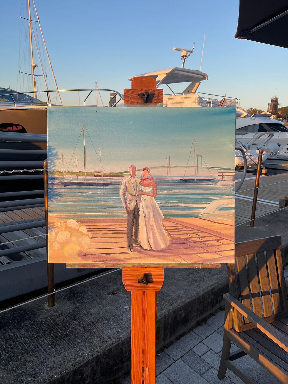 Close-up view of a colorful wedding live painting in progress