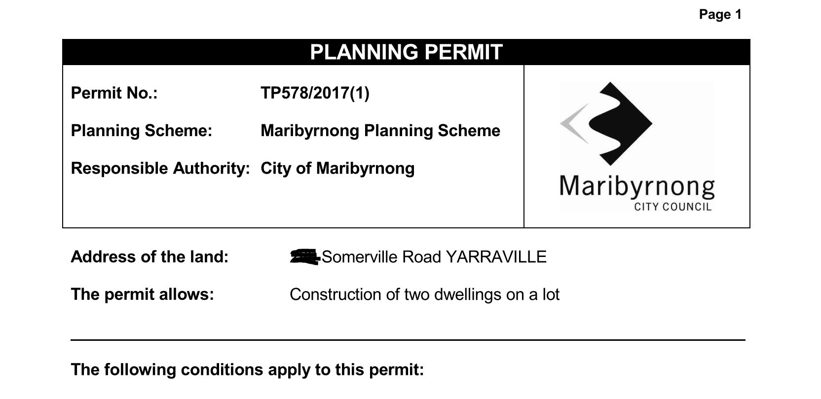 Maribyrnong Planning Permit