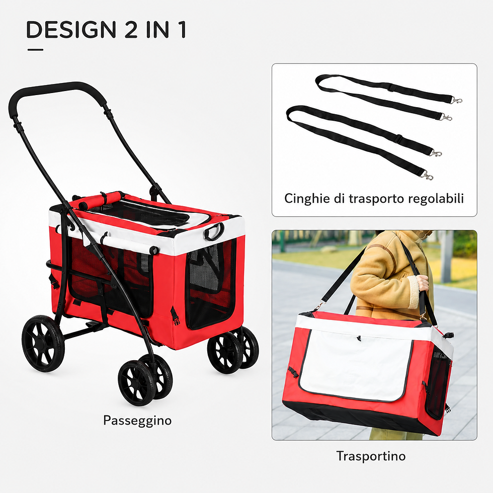 Miniatura: PAWHUT | Passeggino con 2 guinzagli e custodia portaoggetti