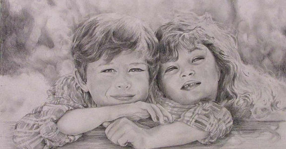 Pencil Portrait of Kids in Graphite by James Andrews