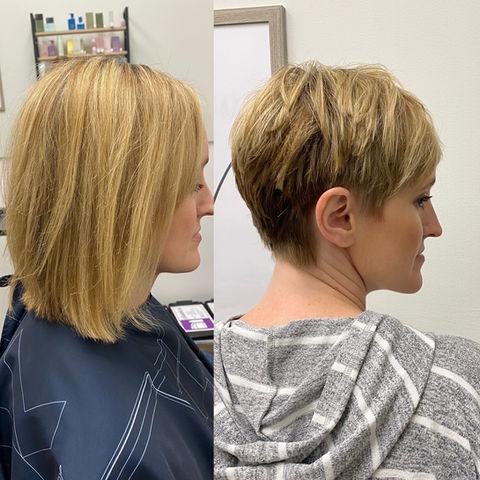 blonde, pixie, short hair, highlights, hair
