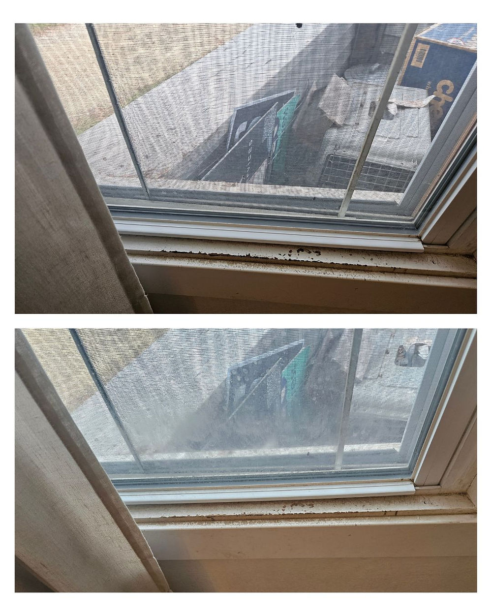 Dirty window before, sparkling clean after by sparkly housekeepers llc