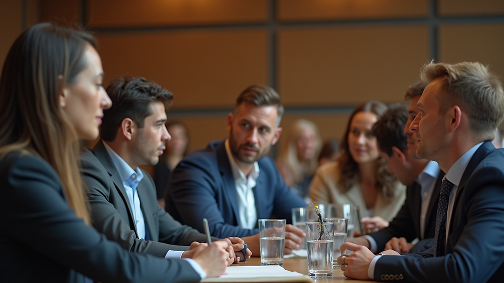 Eye-level view of a diverse group of people engaged in a discussion