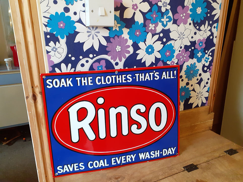 Thumbnail: Original LARGE Vintage Garnier Rinso Soap enamel shop advertising sign.
