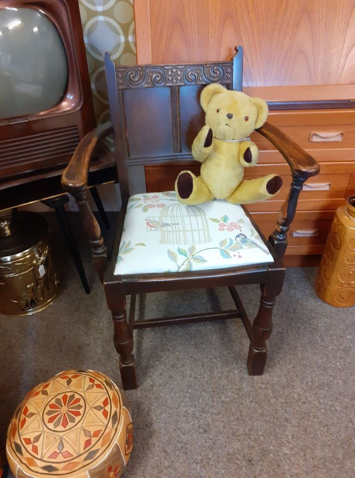 Thumbnail: Antique small chair. Great patina to original colouring. Reupholstered 