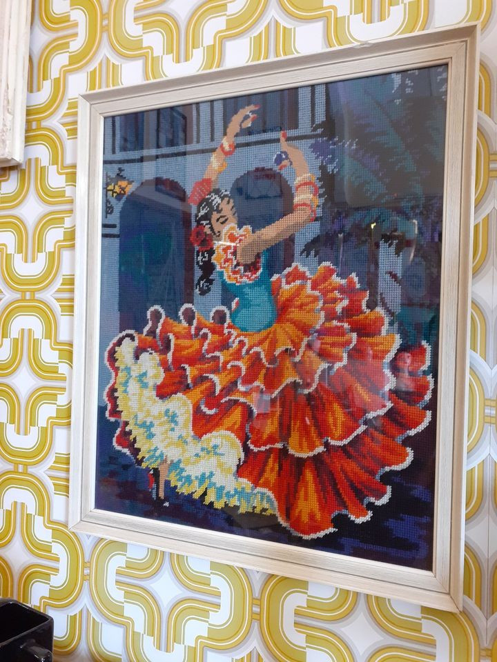 Thumbnail: Vintage embroidered spanish framed lady.
Lovely vibrant colours, no fade damage.