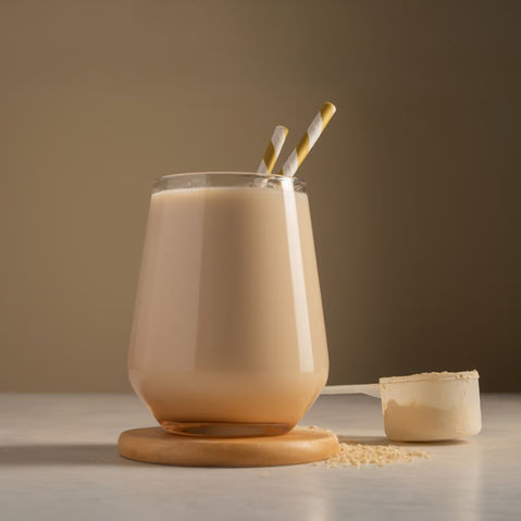 Склянка з готовим протеїновим коктейлем CODExFORM приготованим на основі сироваткового протеїну