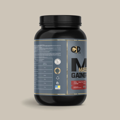 Мас гейнер полуниця та вершки 1400 г вигляд задньої етикетки з повним складом та інформацією