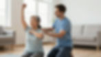 Senior woman doing arm stretches with therapist