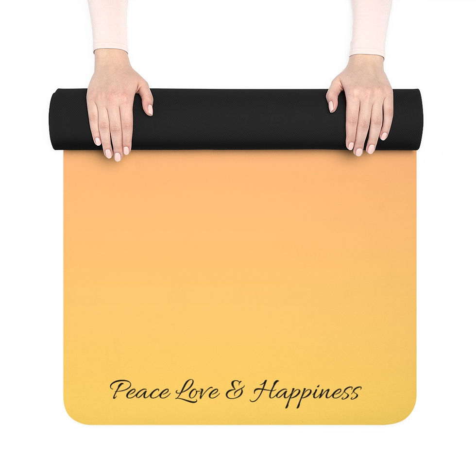 Thumbnail: Peace Love &Happiness Pink Frenchie flowers and sunrise Rubber Yoga Mat