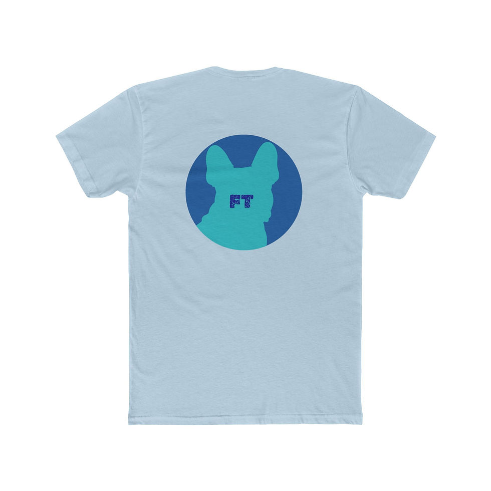 Thumbnail: French Bulldog Unisex Cotton Crew Tee - Turquoise and Blue