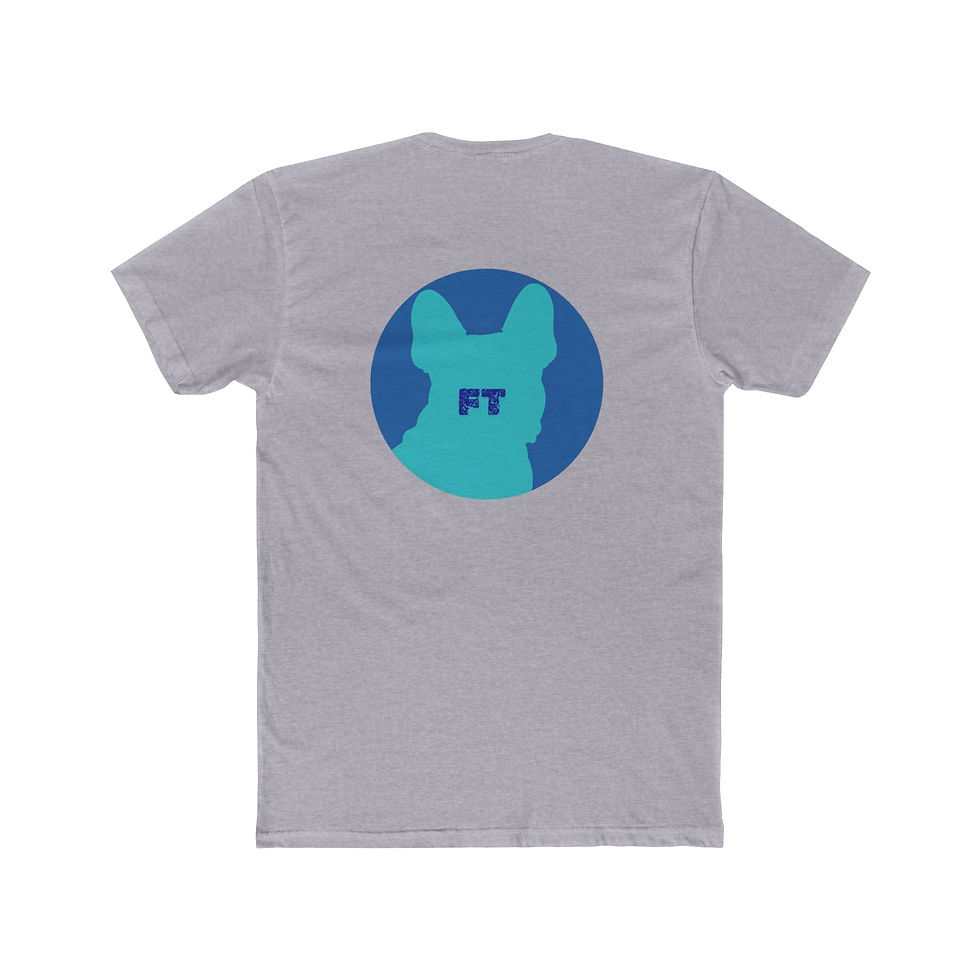 Thumbnail: French Bulldog Unisex Cotton Crew Tee - Turquoise and Blue
