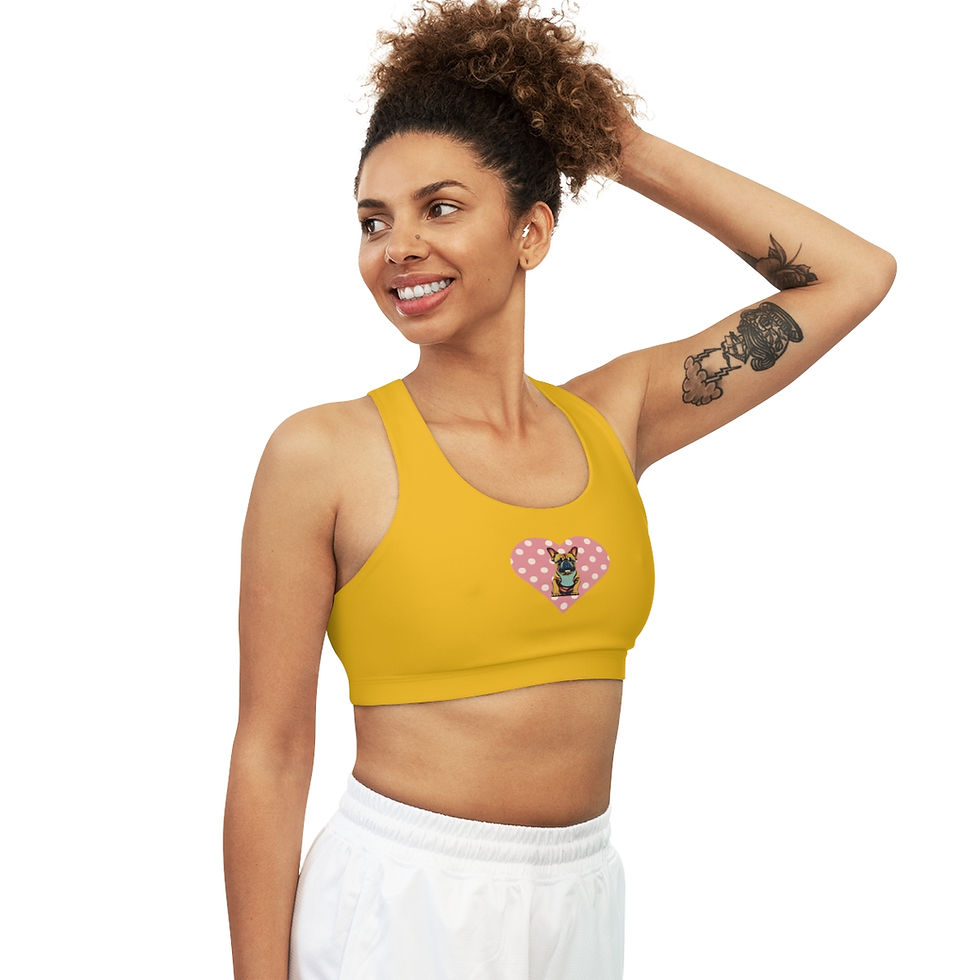 Thumbnail: Pink Yellow Frenchie - Seamless Sports Bra 