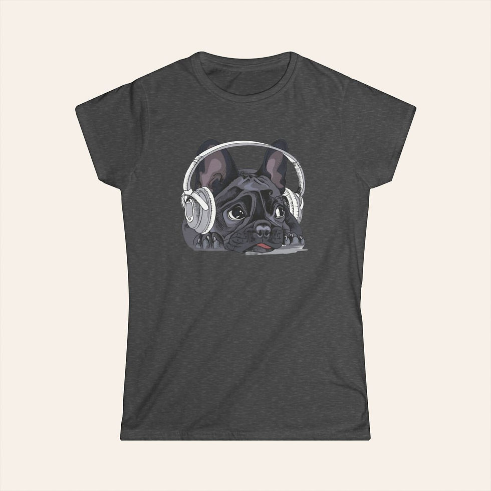 Thumbnail: Frenchie with Headphones - Women's Softstyle Tee
