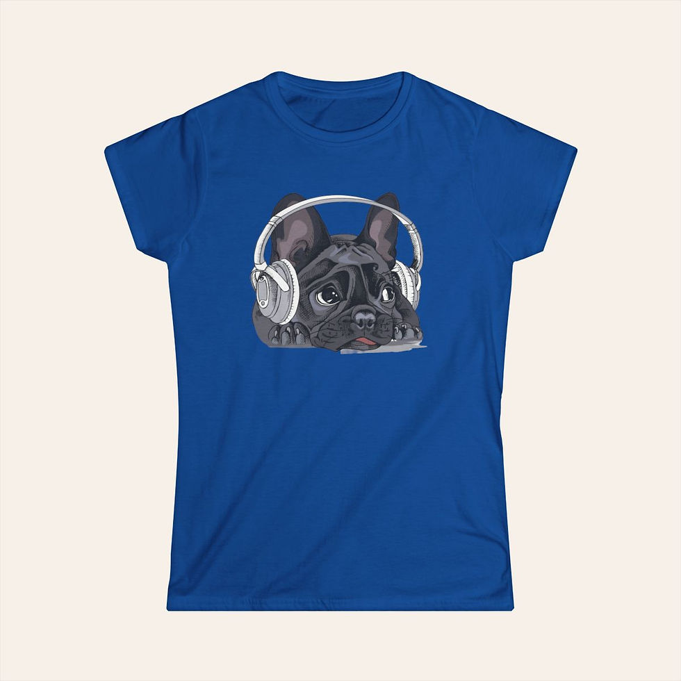Thumbnail: Frenchie with Headphones - Women's Softstyle Tee