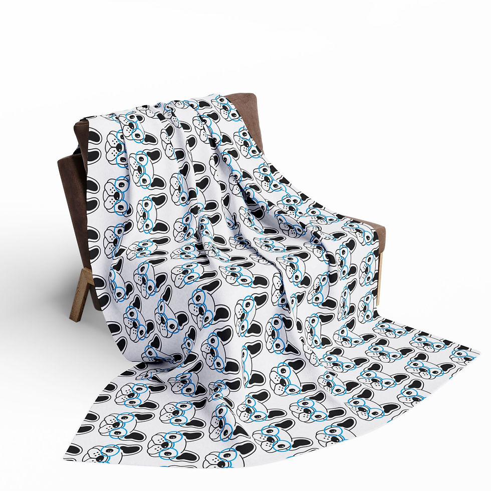 Thumbnail: Fleece Blanket French Bulldog Art Print - Blue Glasses Frenchie 
