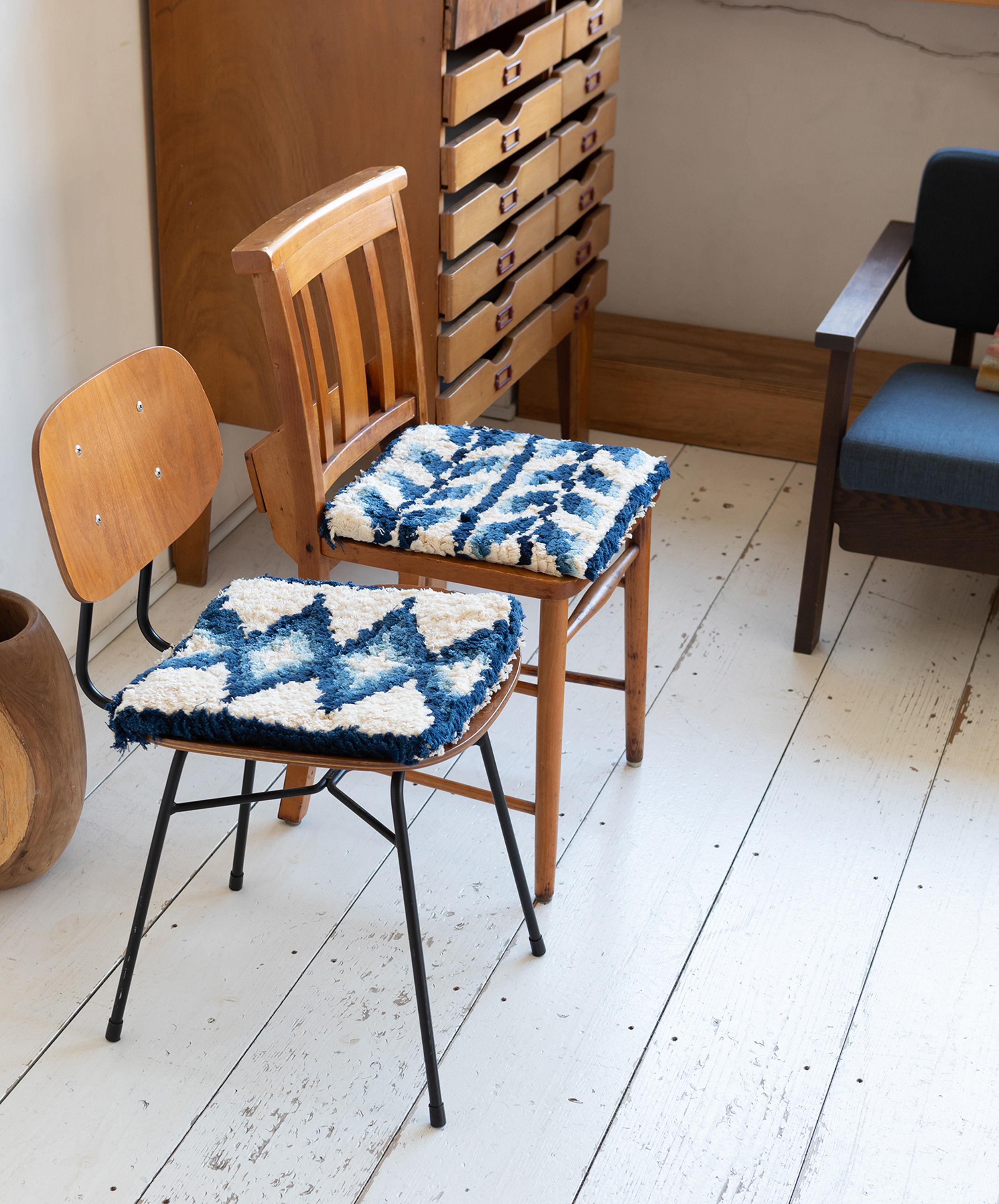 藍染め糸を使った綿の椅子敷