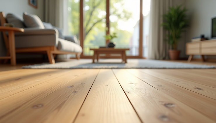 Eye-level view of engineered bamboo flooring installed in a modern home