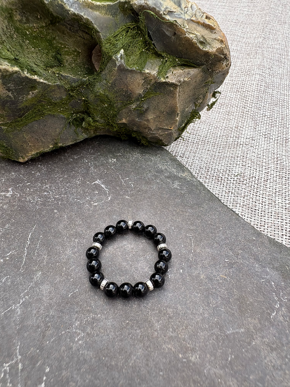 Thumbnail: Shadowlight – Obsidian & Silver Stretch Ring for Clarity & Inner Strength