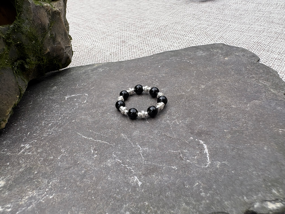 Thumbnail: Shadowlight – Obsidian & Silver Stretch Ring for Clarity & Inner Strength