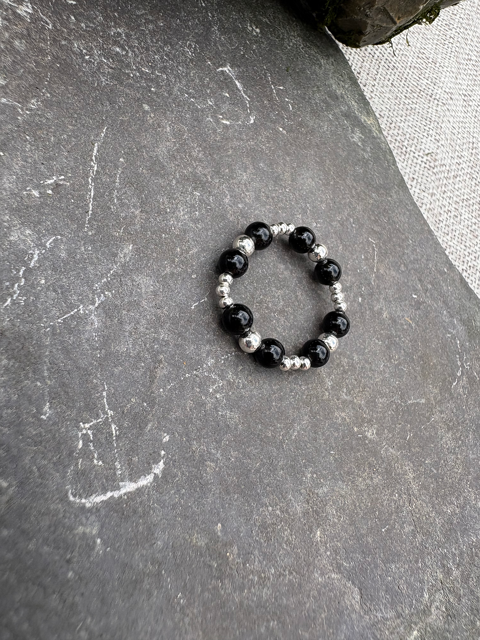 Thumbnail: Shadowlight – Obsidian & Silver Stretch Ring for Clarity & Inner Strength