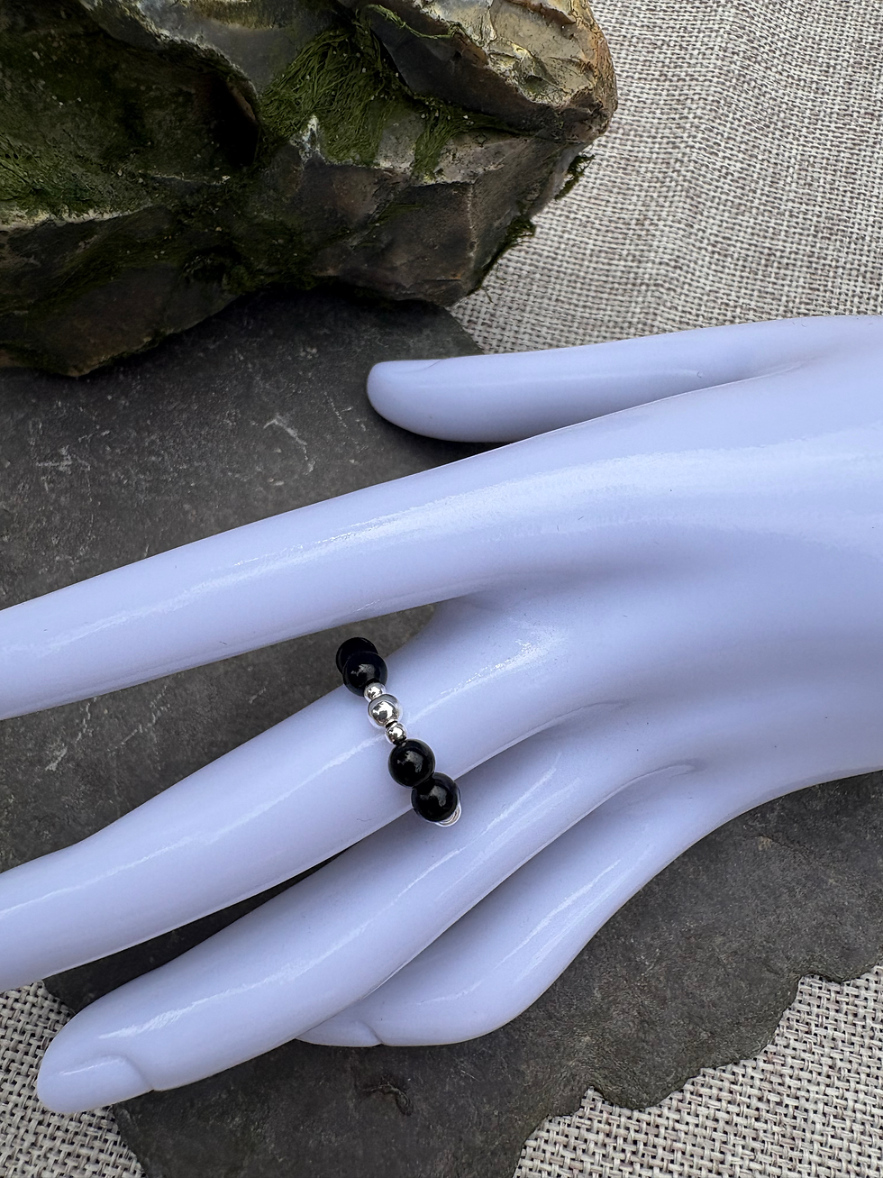 Thumbnail: Shadowlight – Obsidian & Silver Stretch Ring for Clarity & Inner Strength