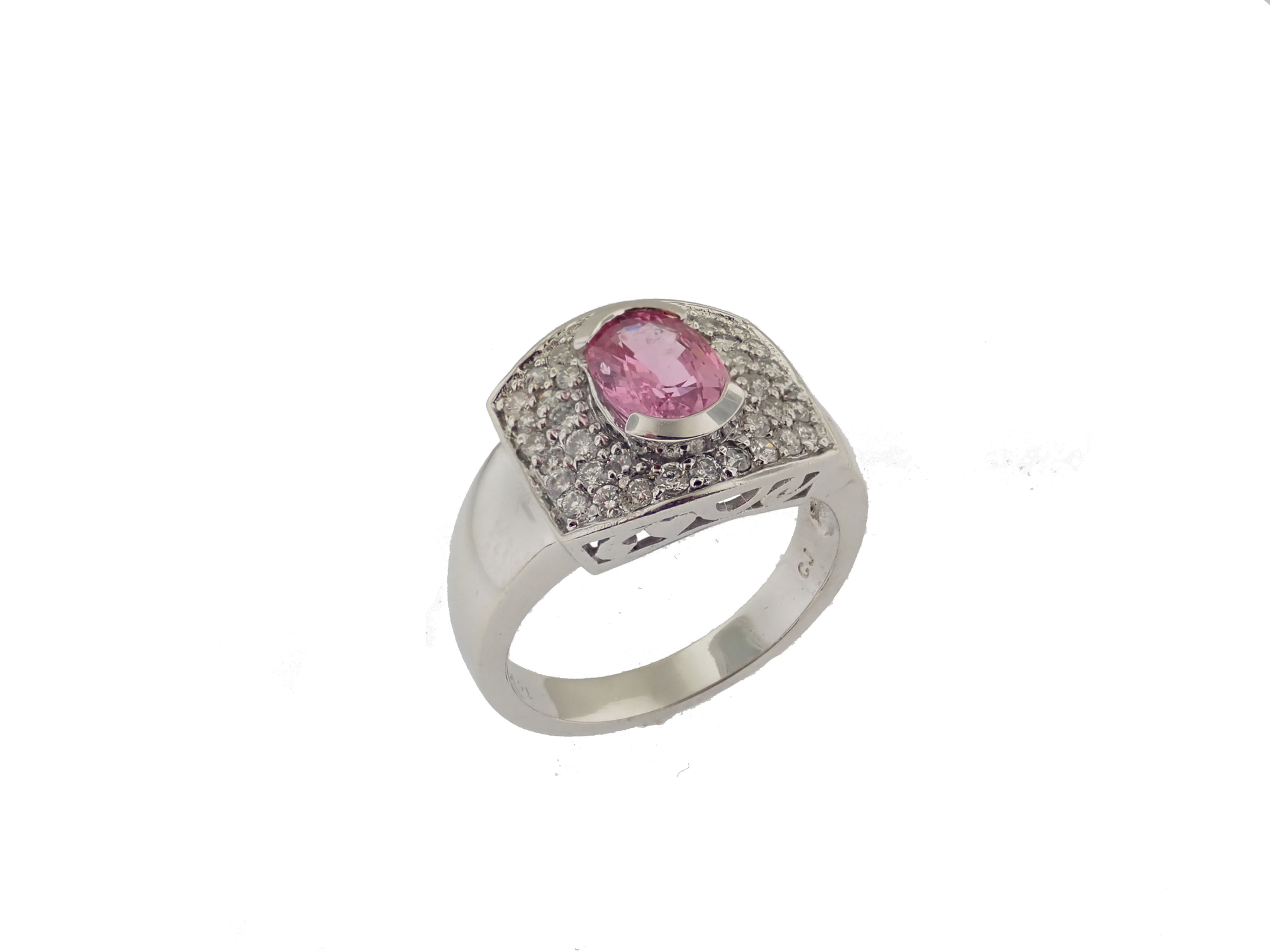 14kt White Pink Sapphire & Diamond Fashion Ring