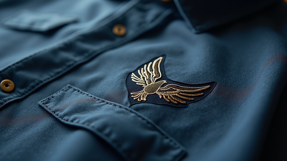 Close-up view of custom uniform fabric and embroidery details