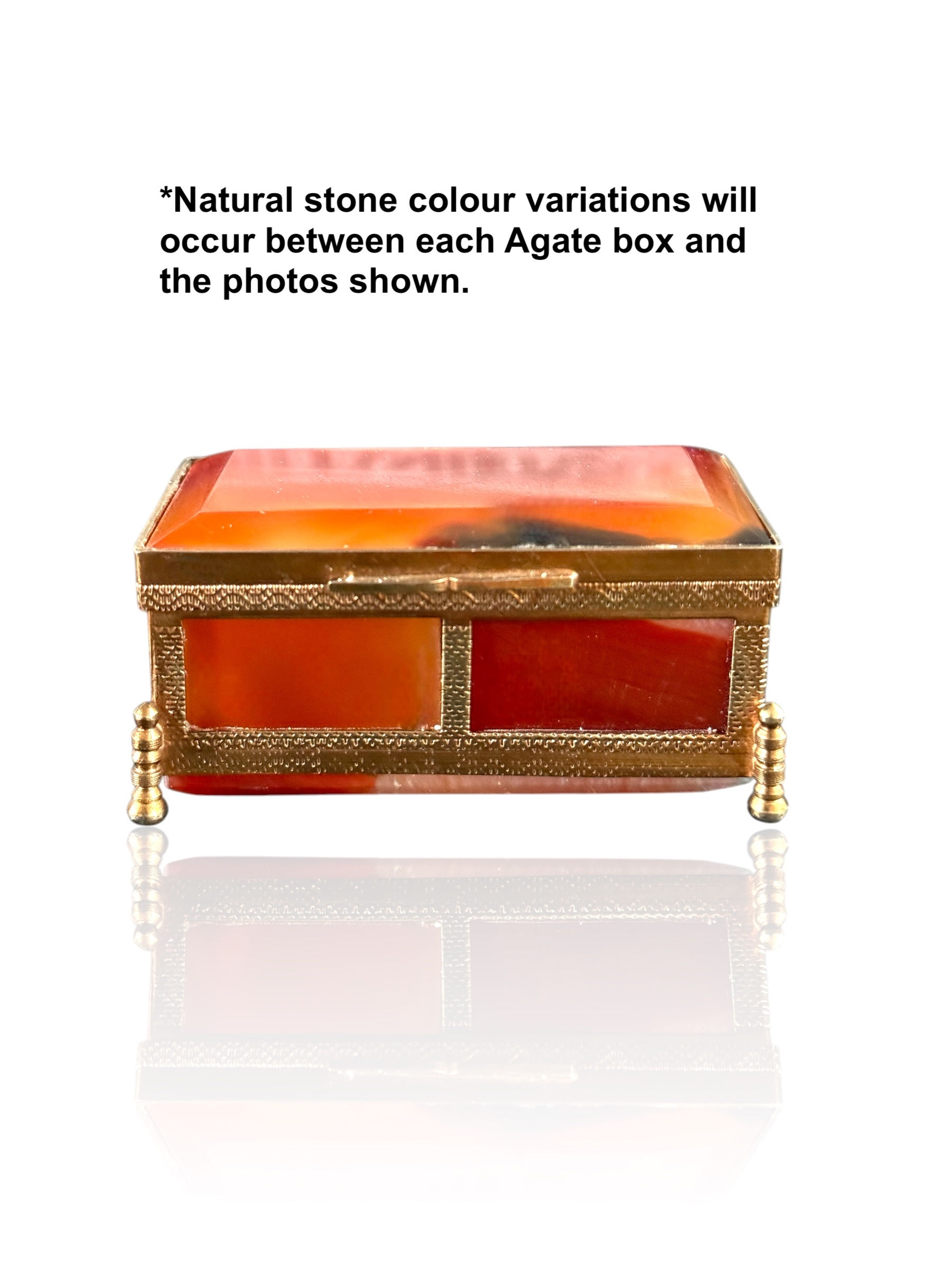 Beautiful Agate Stone Box with Brass Trim – Ormolu Style Jewellery stone Box