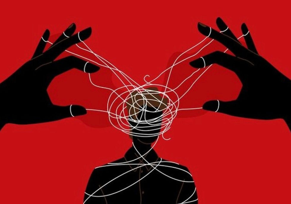 a person with a tangled head