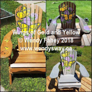 A few of the girls painted 3 chairs with WINGS OF GOLD & YELLOW