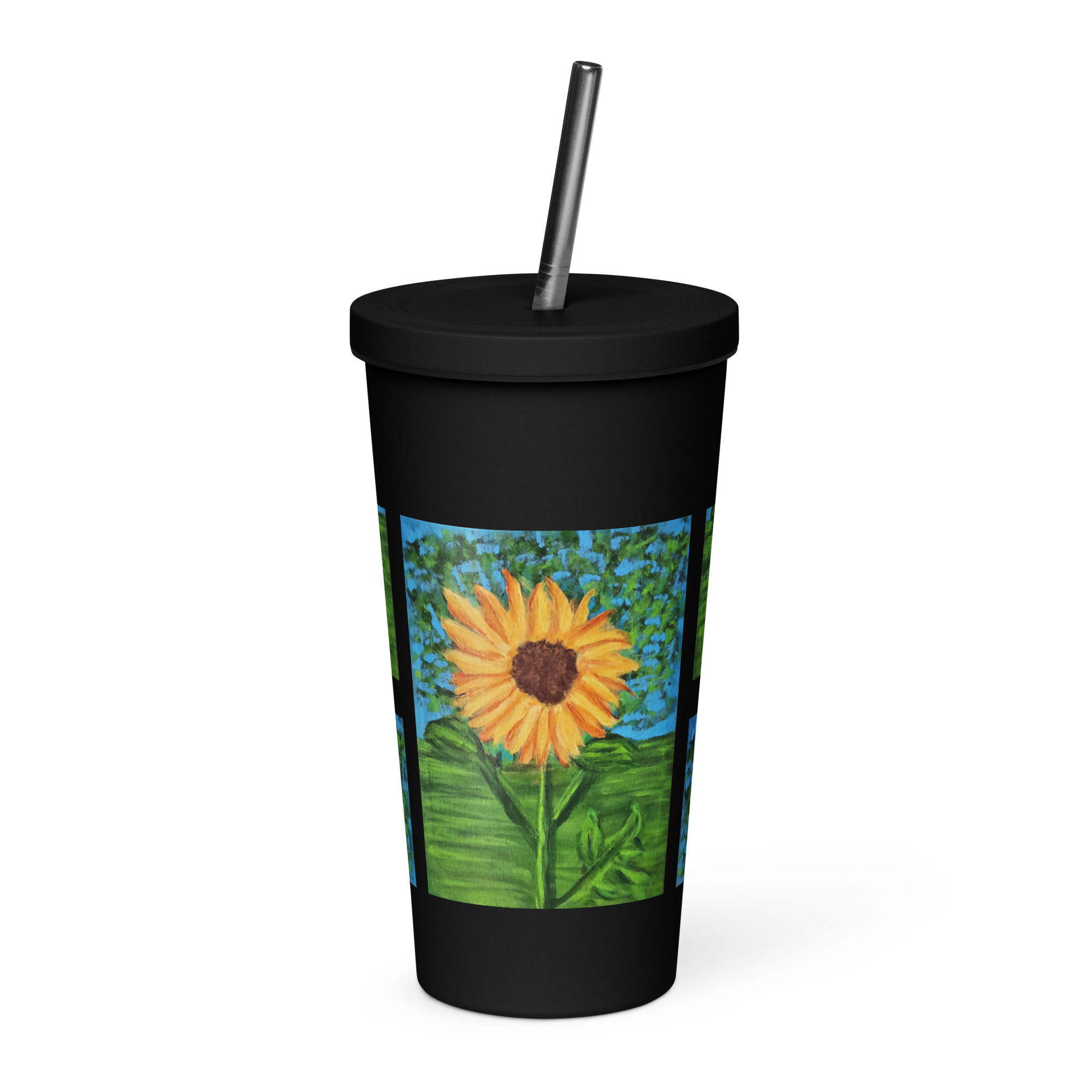 A Solitary Sunflower 2 Insulated tumbler with a straw