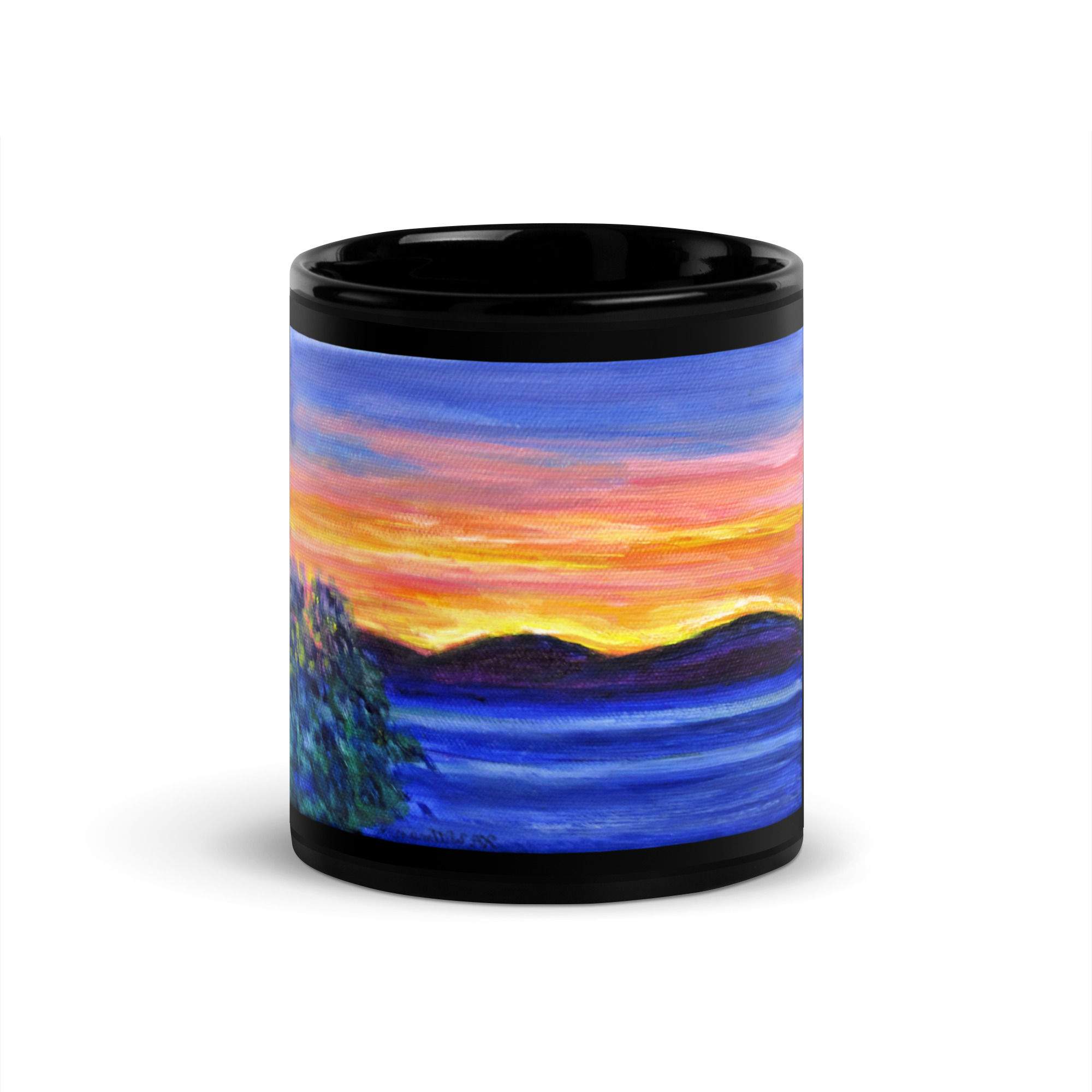 Sunset over Snowy Range Black Glossy Mug