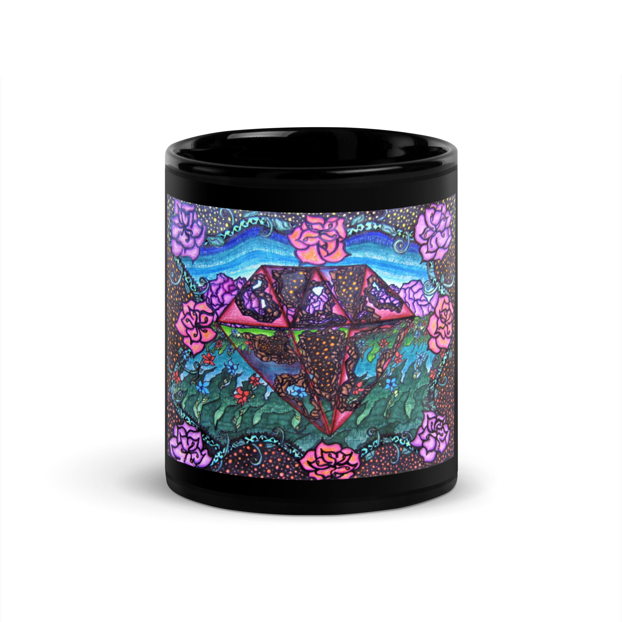 Diamonds and Roses Black Glossy Mug