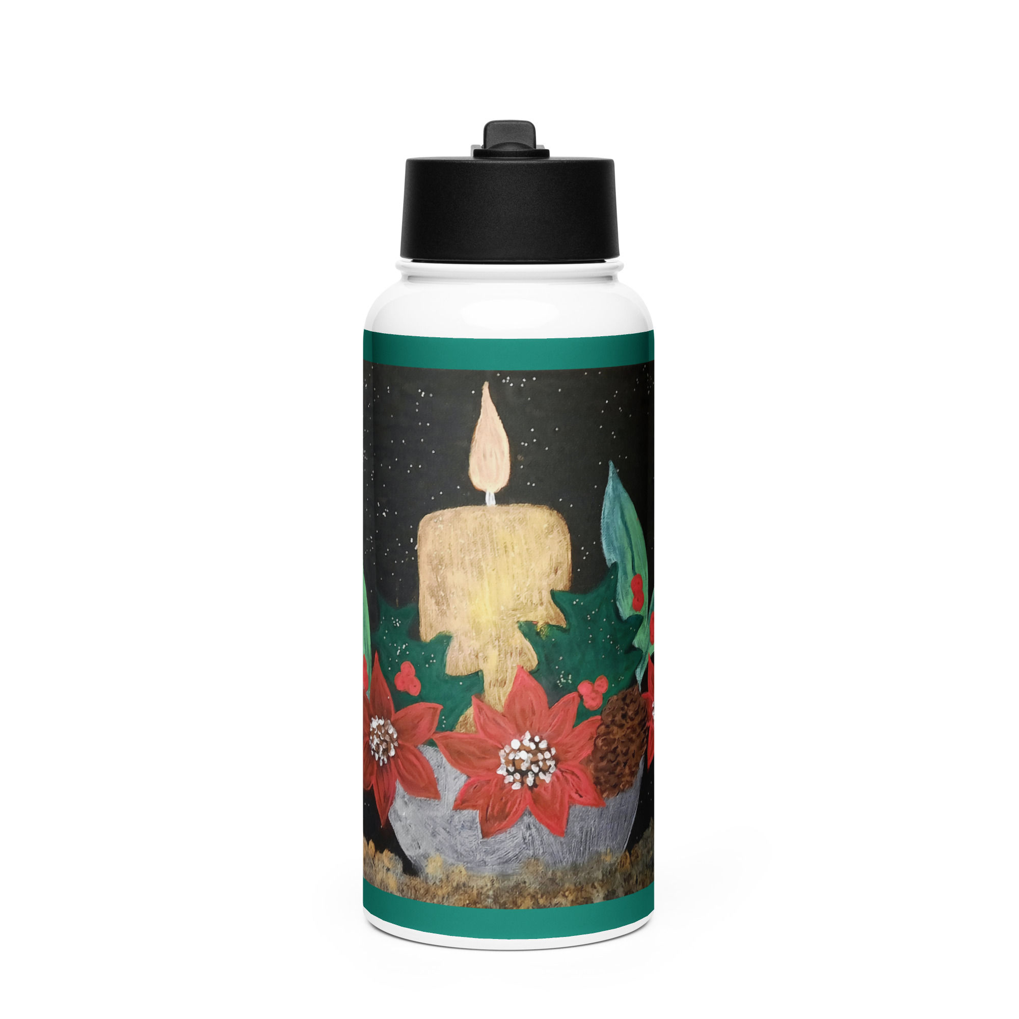 Christmas Candle 1 Stainless steel water bottle with a straw lid
