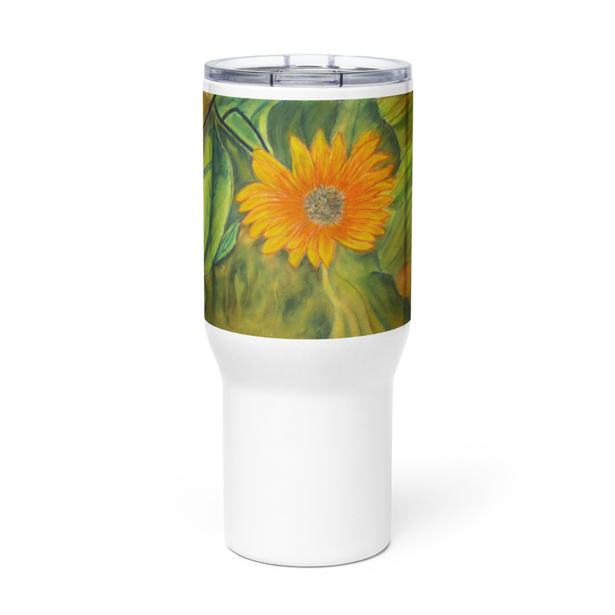 A Solitary Sunflower 4 Travel mug with a handle
