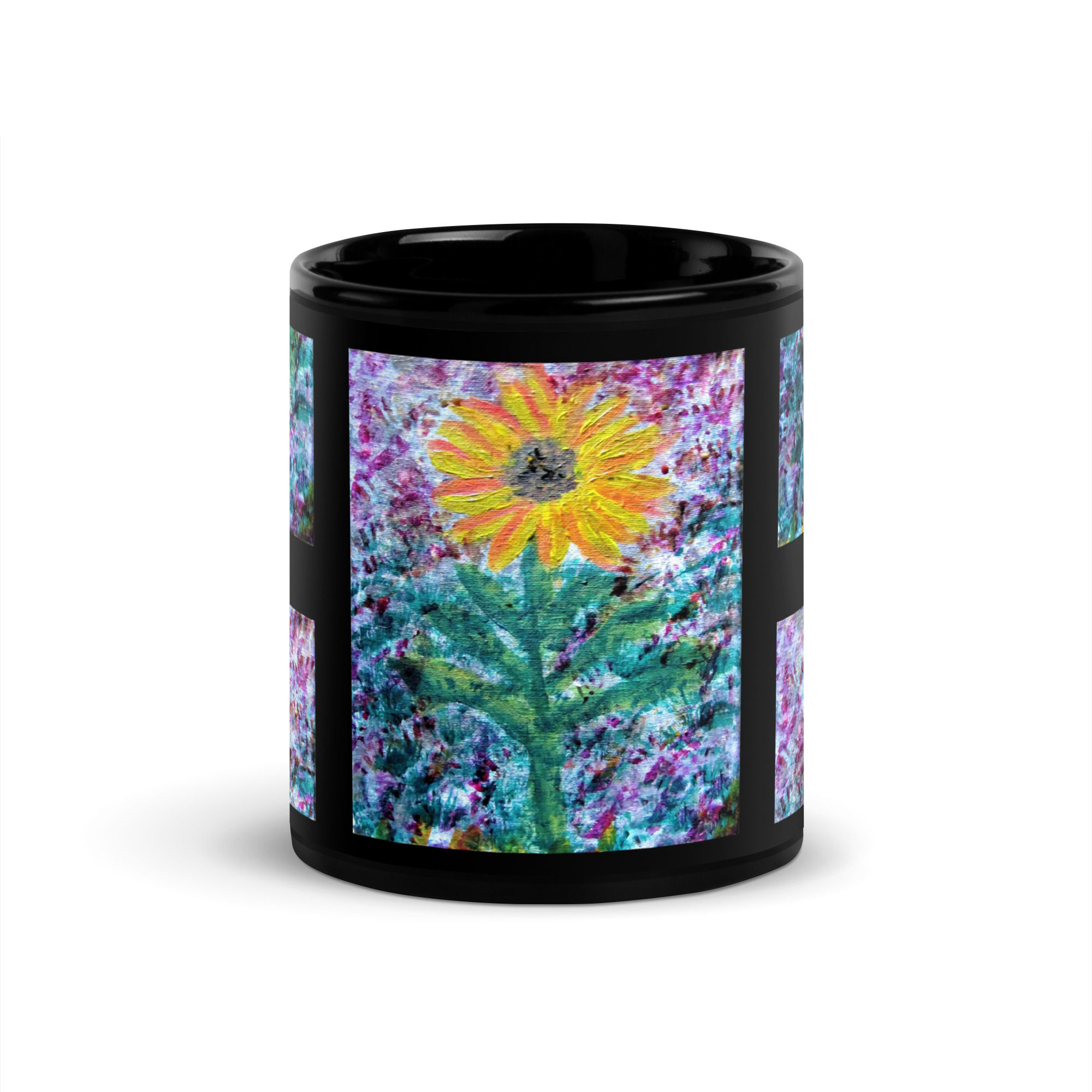 A Solitary Sunflower 1 Black Glossy Mug
