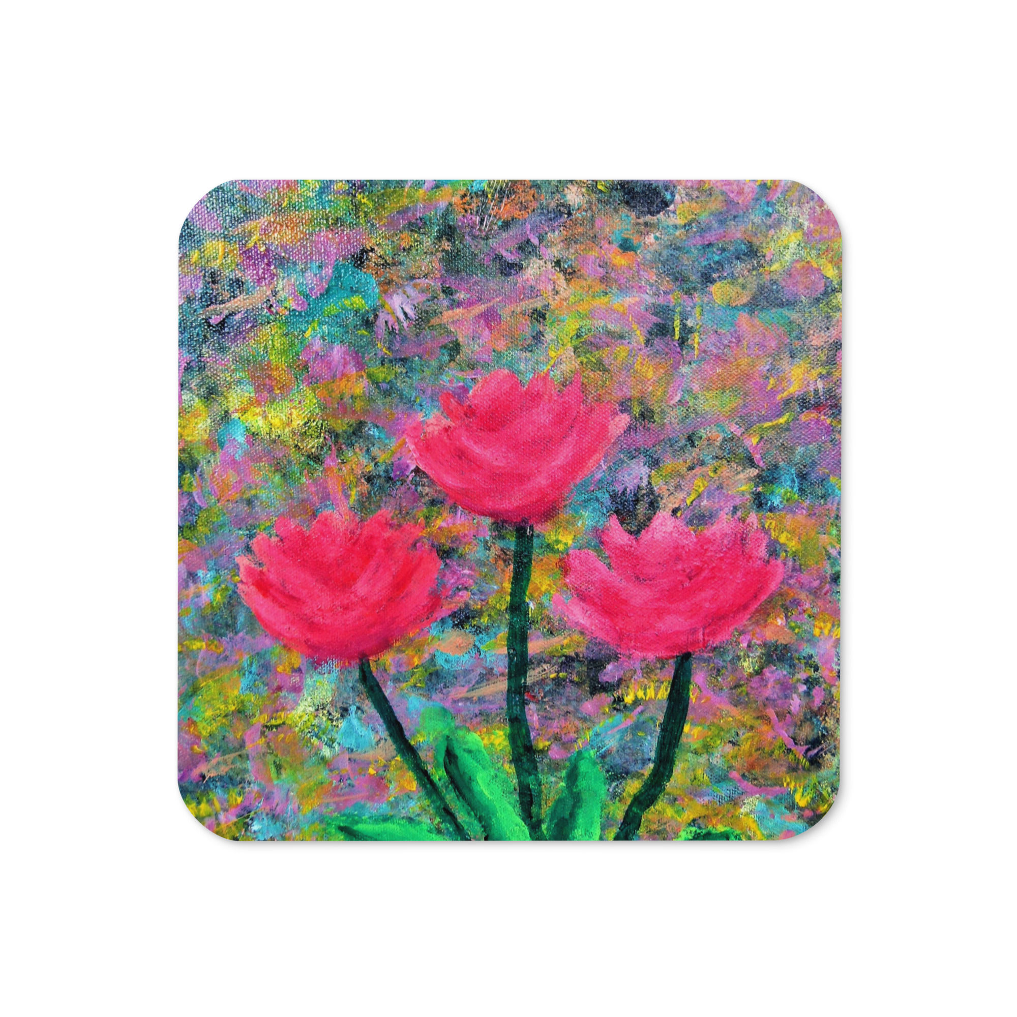 Abstract Rose Mosaic Cork-back coaster