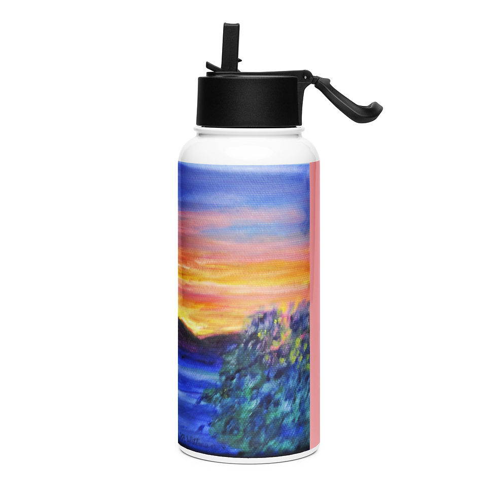 Miniatura: Sunset over Snowy Range Stainless steel water bottle with a straw lid