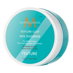 Moroccanoil Texture Clay is a workable clay that provides piecey, roughed-up texture for natural looks with a matte finish and strong hold.