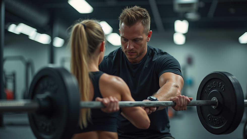 Eye-level view of a fitness training session with a personal trainer guiding a client