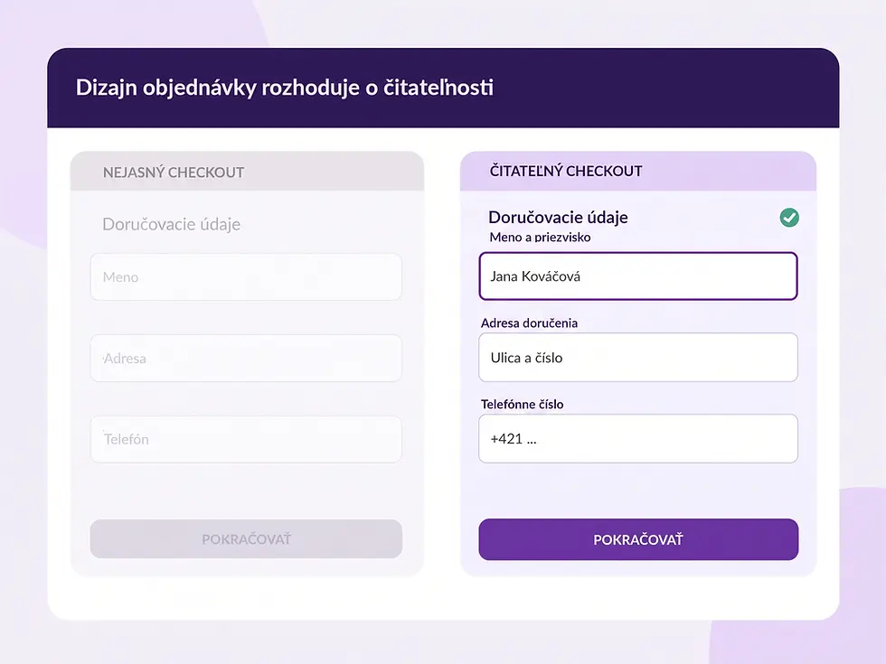 Porovnanie neprehľadného a čitateľného formulára pri objednávke