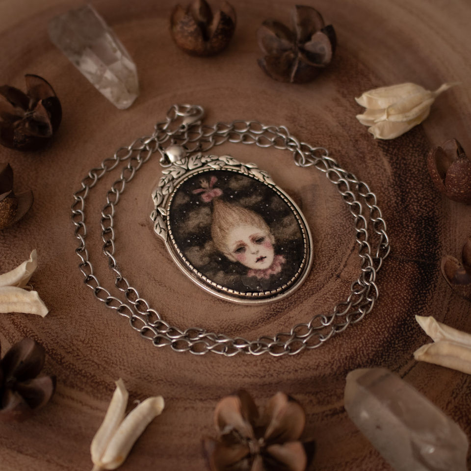 miniature portrait hand painted necklace by bea bastet