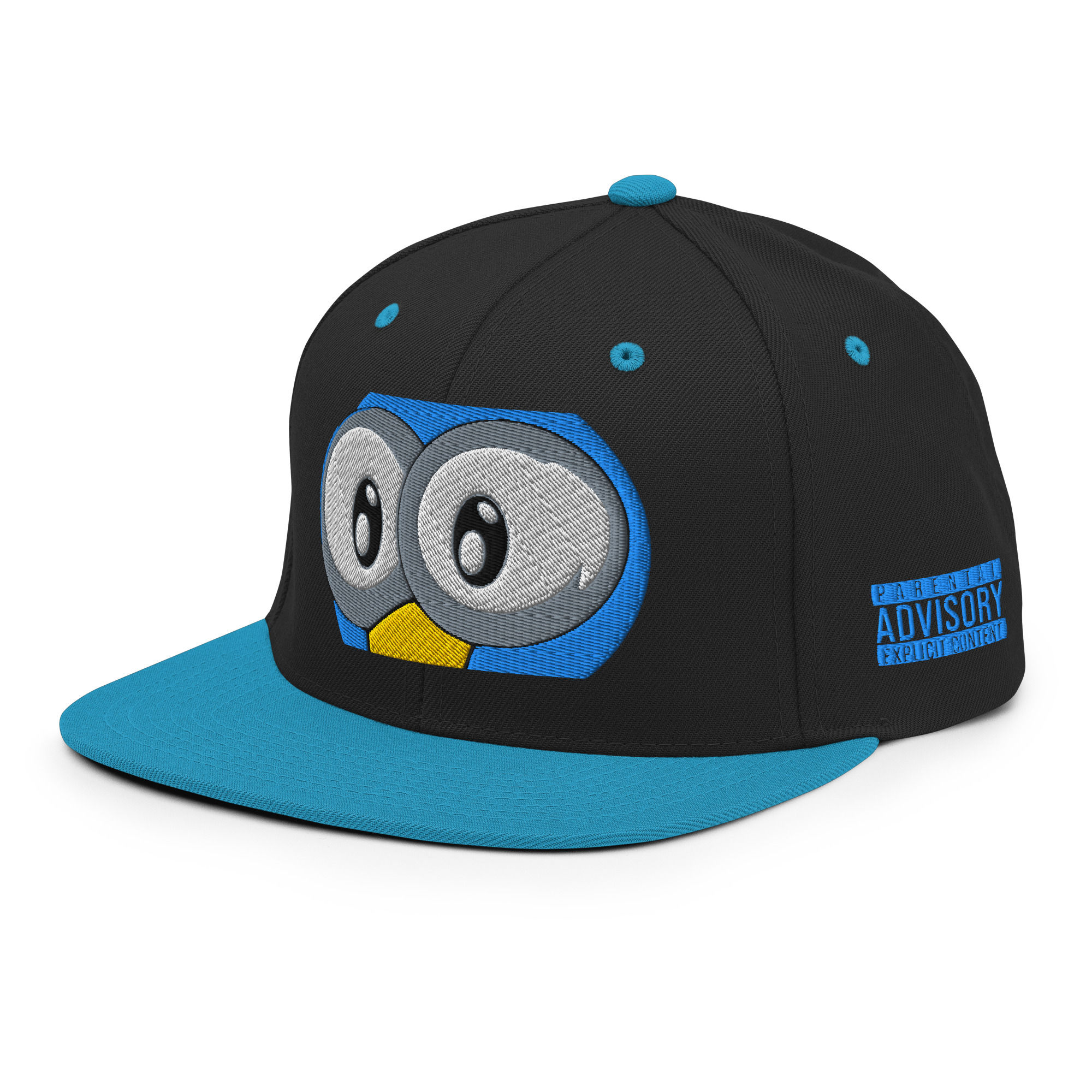 FUNNY CONFUSED EYES Snapback Hat PARENTAL ADVISORY on the side