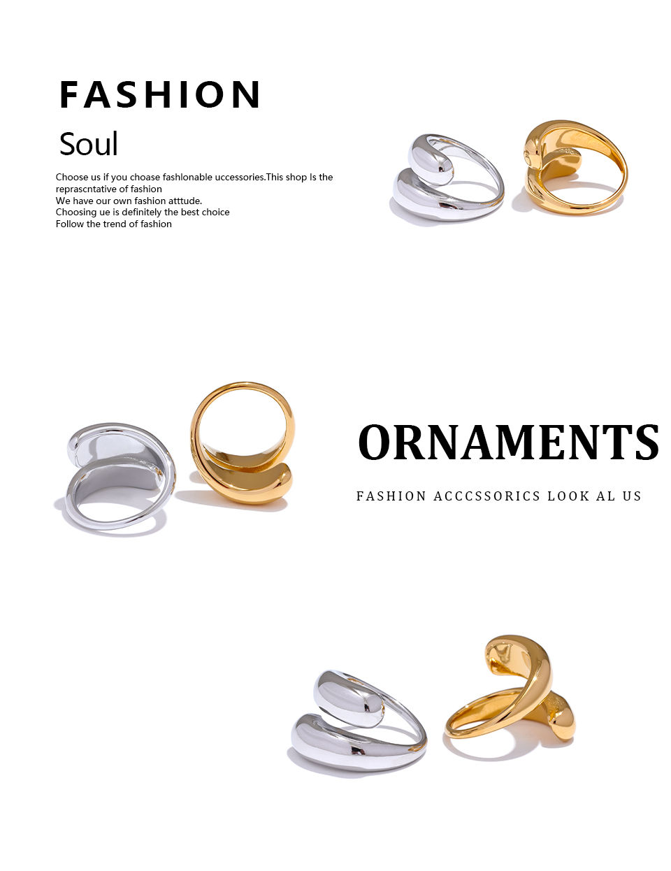 Thumbnail: Chic Unique Stainless Steel Unusual Ring Water Resistant 18K PVD Plated Si