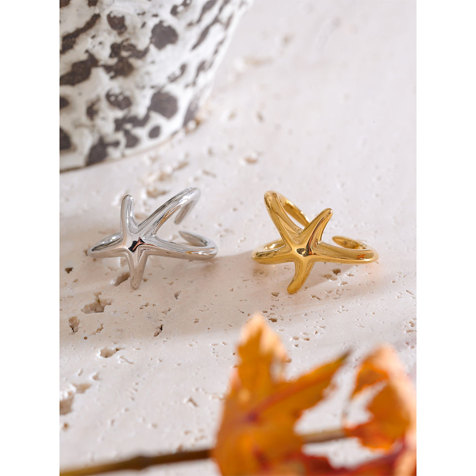 Thumbnail: Ocean Style Stainless Steel Starfish Gold Silver Color PVD Ring Fas