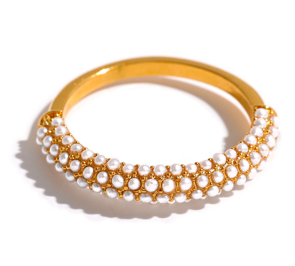 Thumbnail: Elegant Imitation Pearls Stainless Steel Charm Chic Ring 18K Gold Plated W